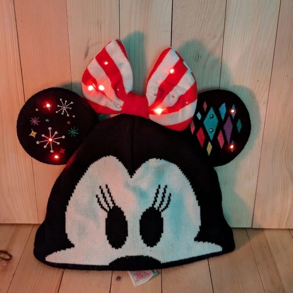 Kids Black and Red Minnie Mouse Beanie battery operated lights up
